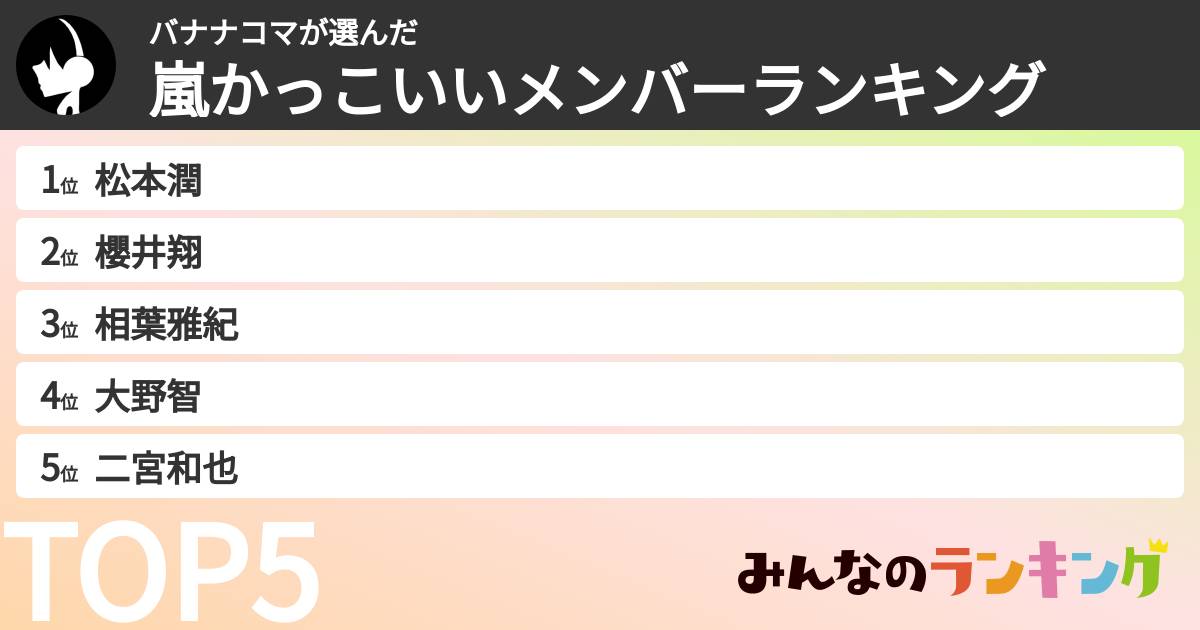 バナナコマさんの「嵐かっこいいメンバーランキング」