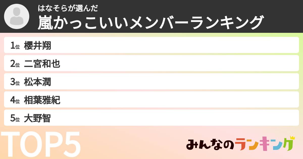 はなそらさんの「嵐かっこいいメンバーランキング」
