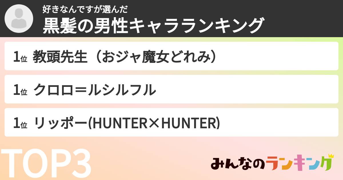 好きなんですさんの「黒髪の男性キャラランキング」