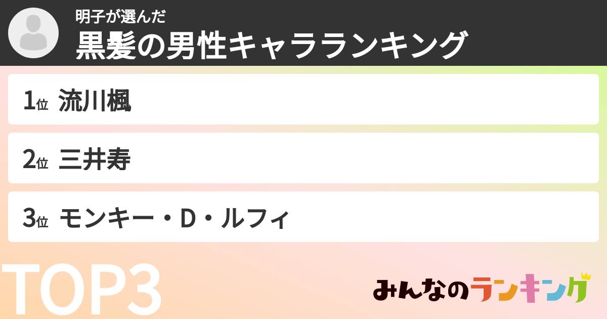 明子さんの「黒髪の男性キャラランキング」