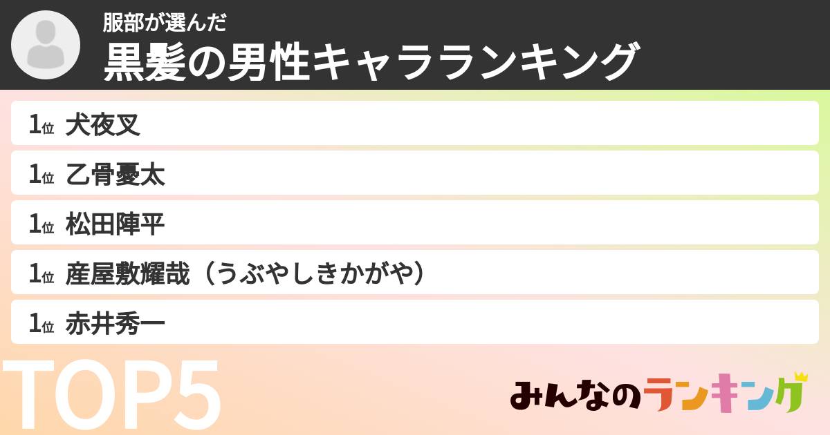 服部さんの「黒髪の男性キャラランキング」