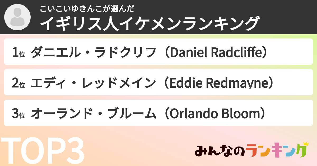 こいこいゆきんこさんの「イギリス人イケメンランキング」