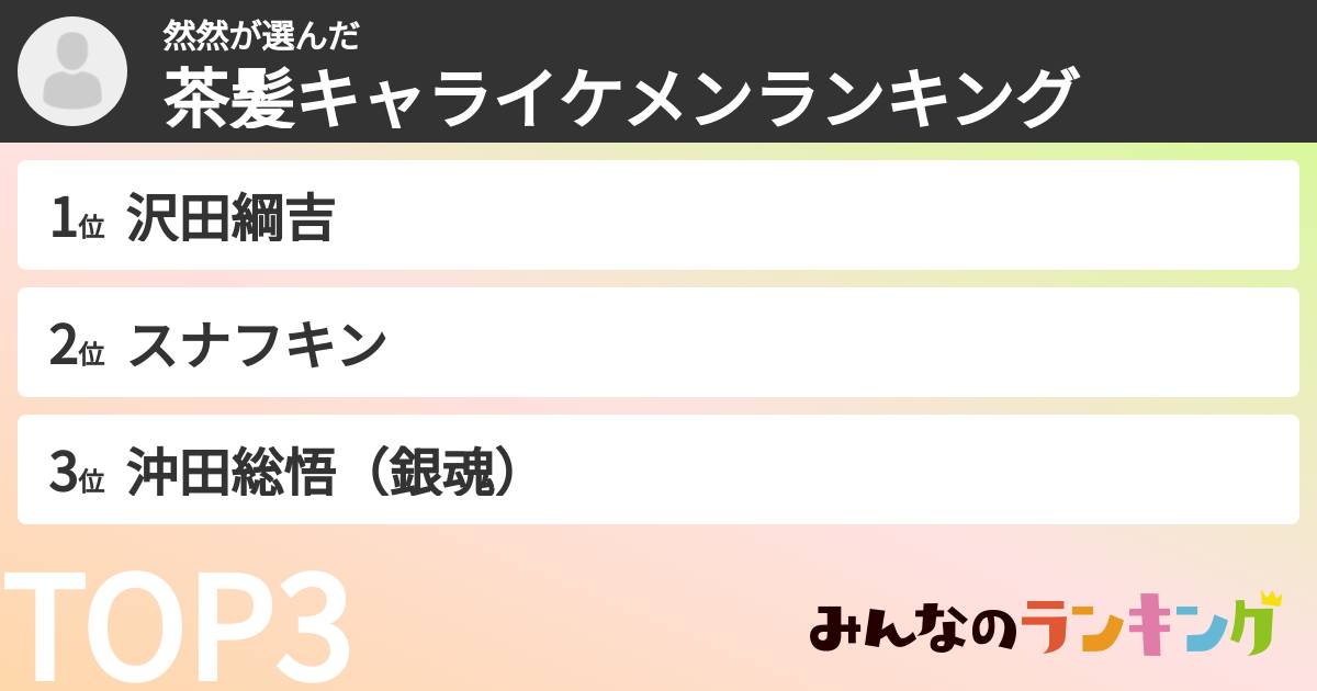 然然さんの「茶髪キャライケメンランキング」