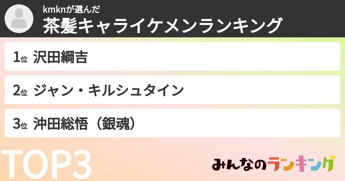 kmknさんの「茶髪キャライケメンランキング」