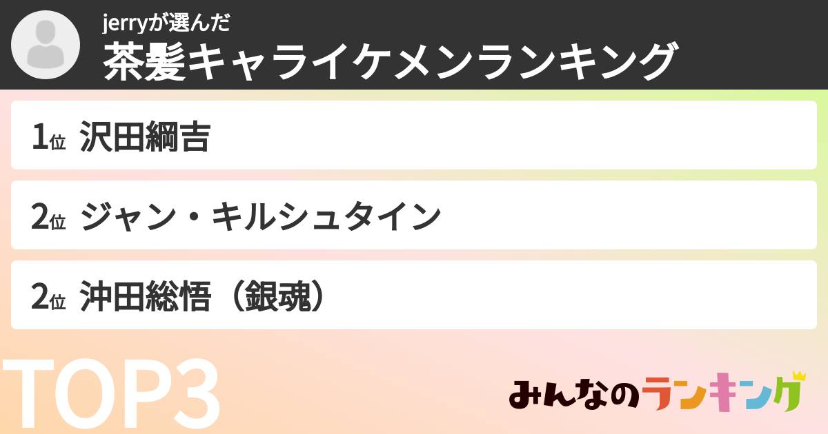 jerryさんの「茶髪キャライケメンランキング」
