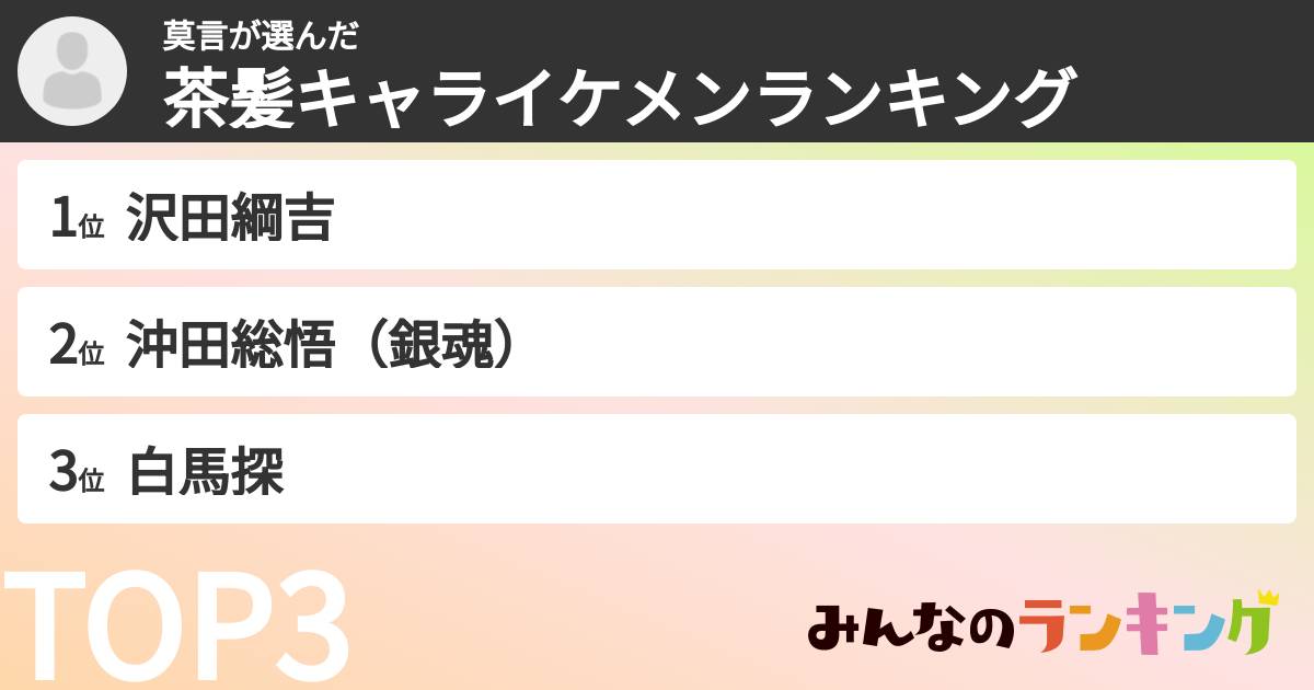 莫言さんの「茶髪キャライケメンランキング」