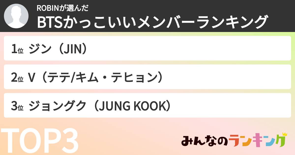ROBINさんの「BTSかっこいいメンバーランキング」