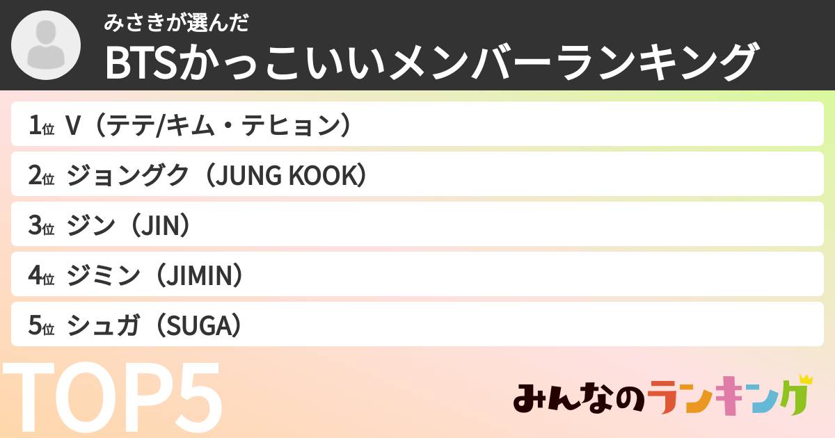 みさきさんの「BTSかっこいいメンバーランキング」