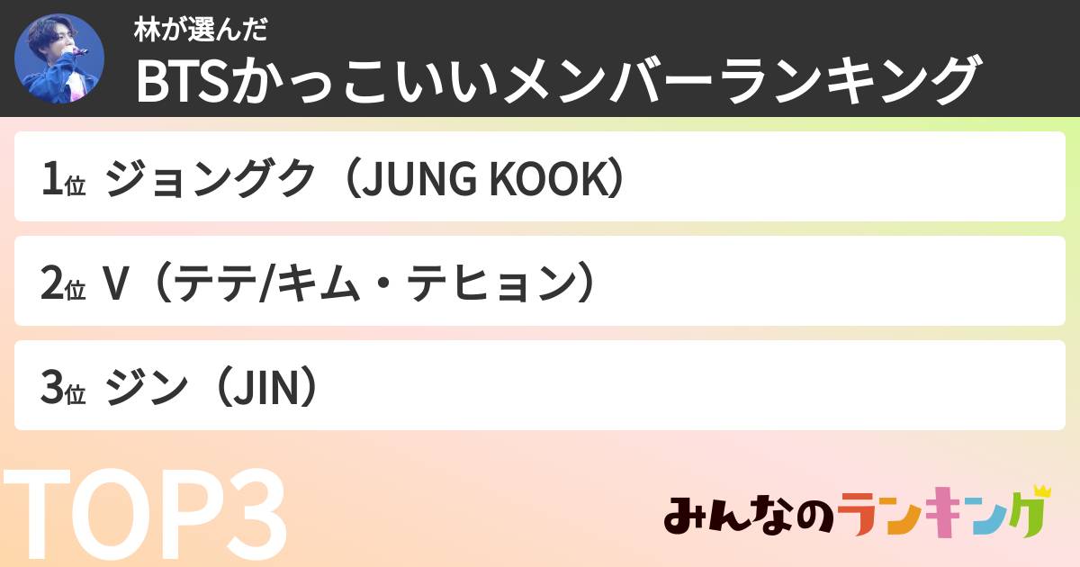 林さんの「BTSかっこいいメンバーランキング」