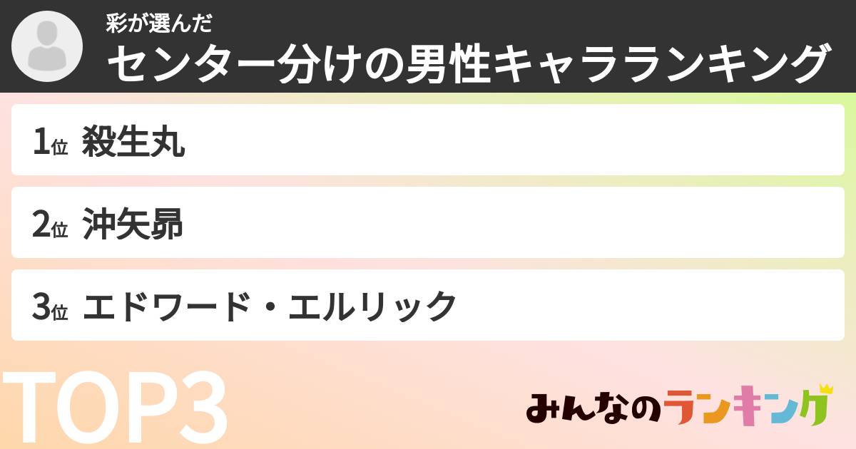 彩さんの「センター分けの男性キャラランキング」
