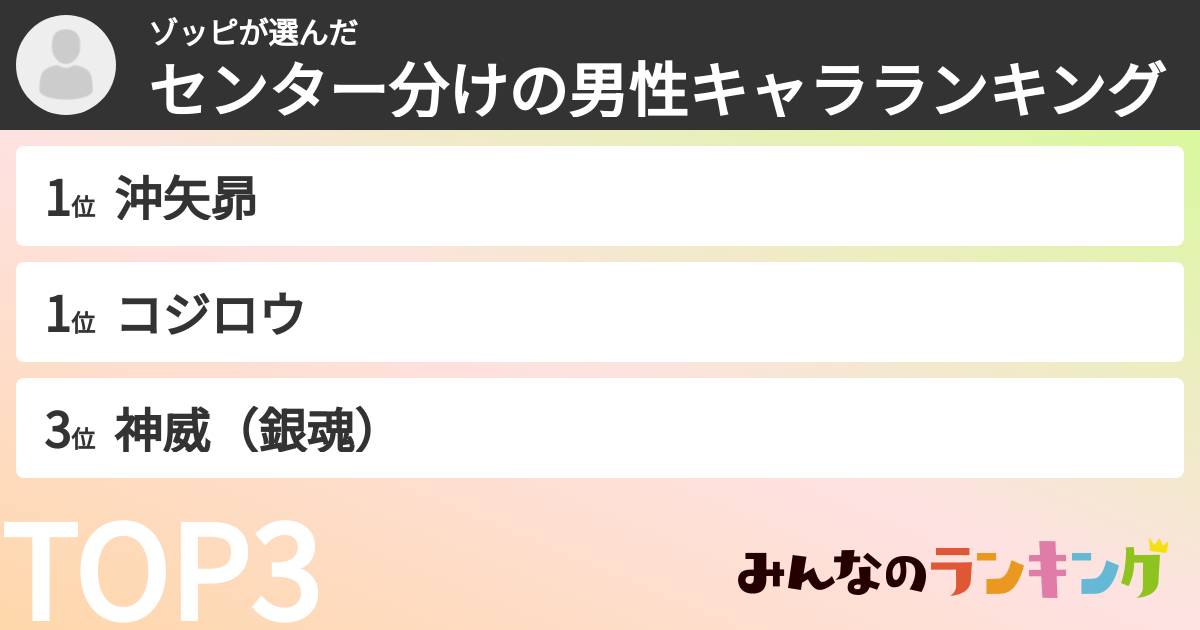 ゾッピさんの「センター分けの男性キャラランキング」