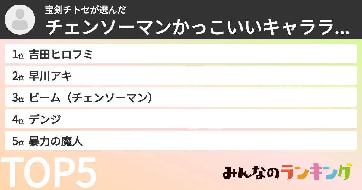 宝剣チトセさんの「チェンソーマンかっこいいキャラランキング」