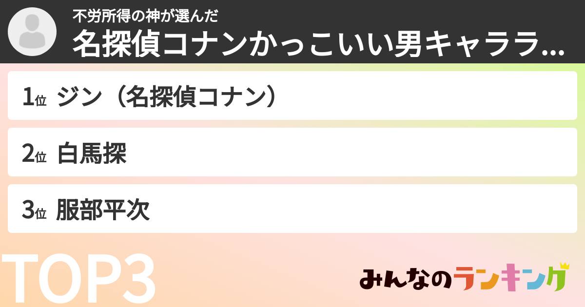 不労所得の神さんの「名探偵コナンかっこいい男キャラランキング」