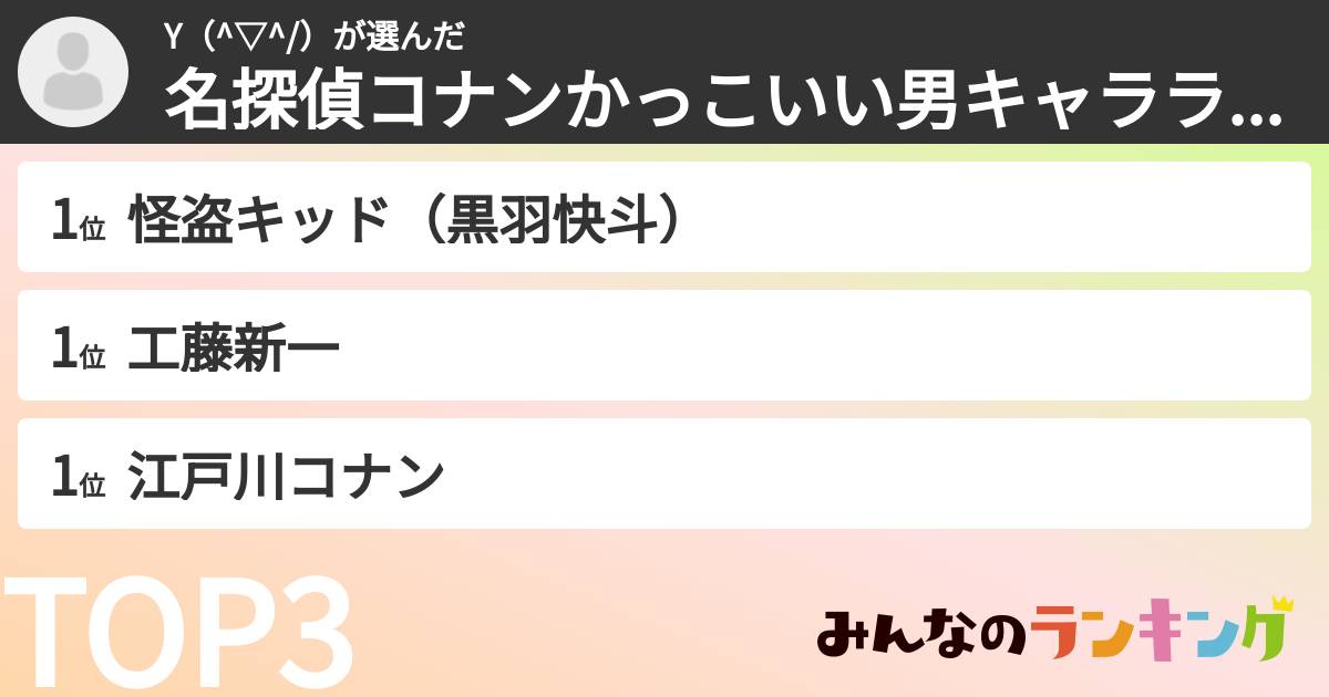 Y（^▽^/）さんの「名探偵コナンかっこいい男キャラランキング」