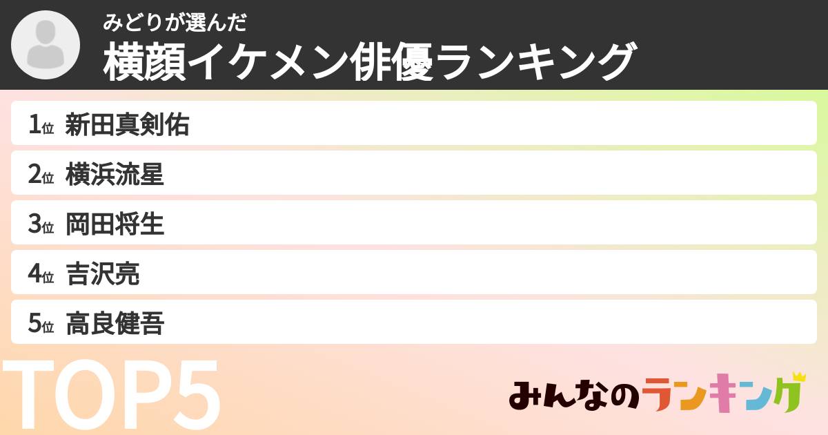 みどりさんの「横顔イケメン俳優ランキング」