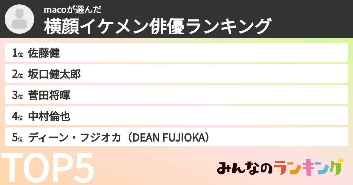 macoさんの「横顔イケメン俳優ランキング」