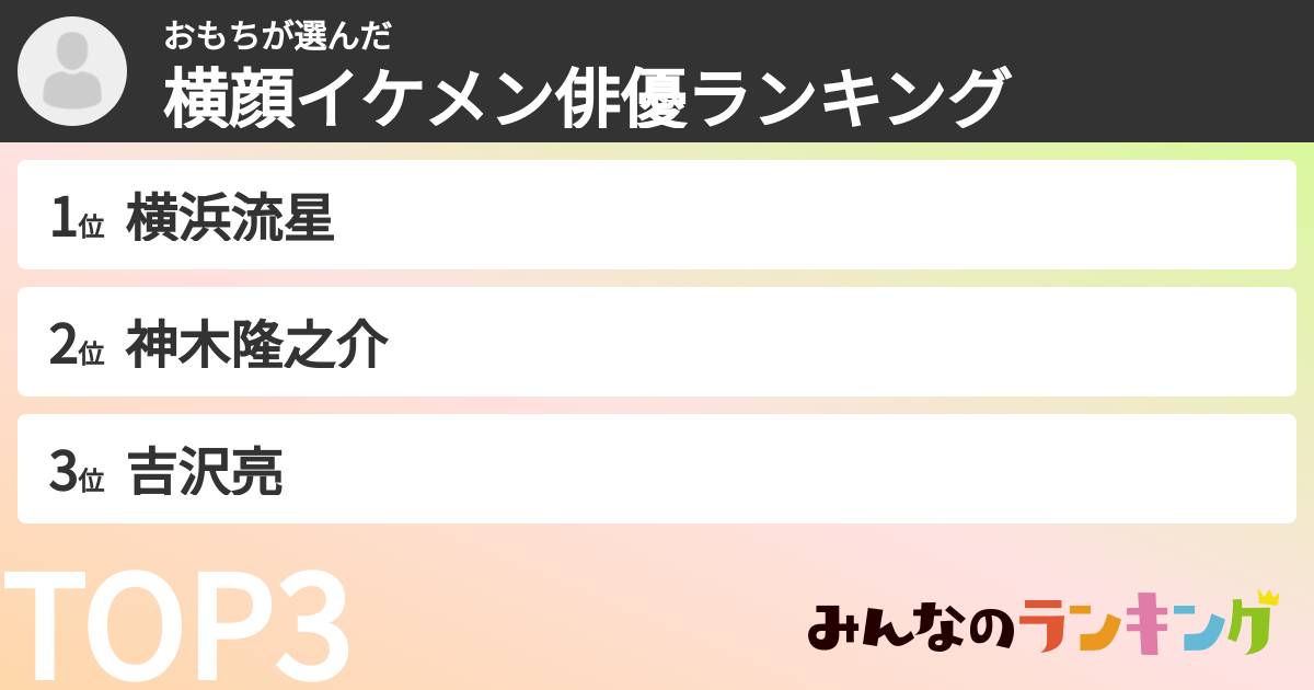 おもちさんの「横顔イケメン俳優ランキング」