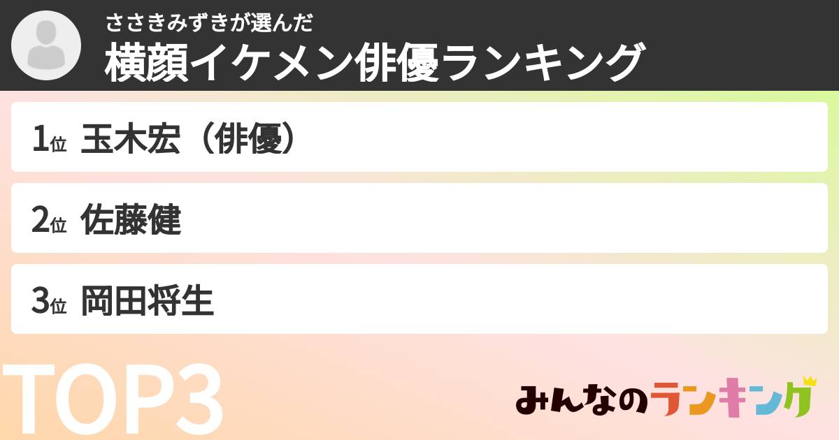 ささきみずきさんの「横顔イケメン俳優ランキング」