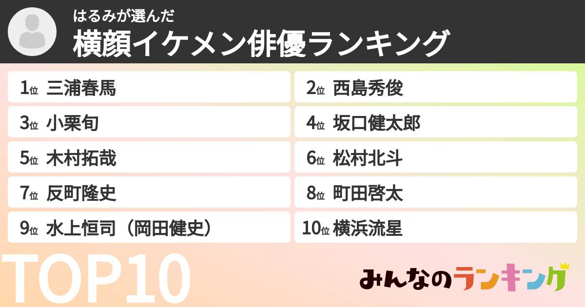 はるみさんの「横顔イケメン俳優ランキング」