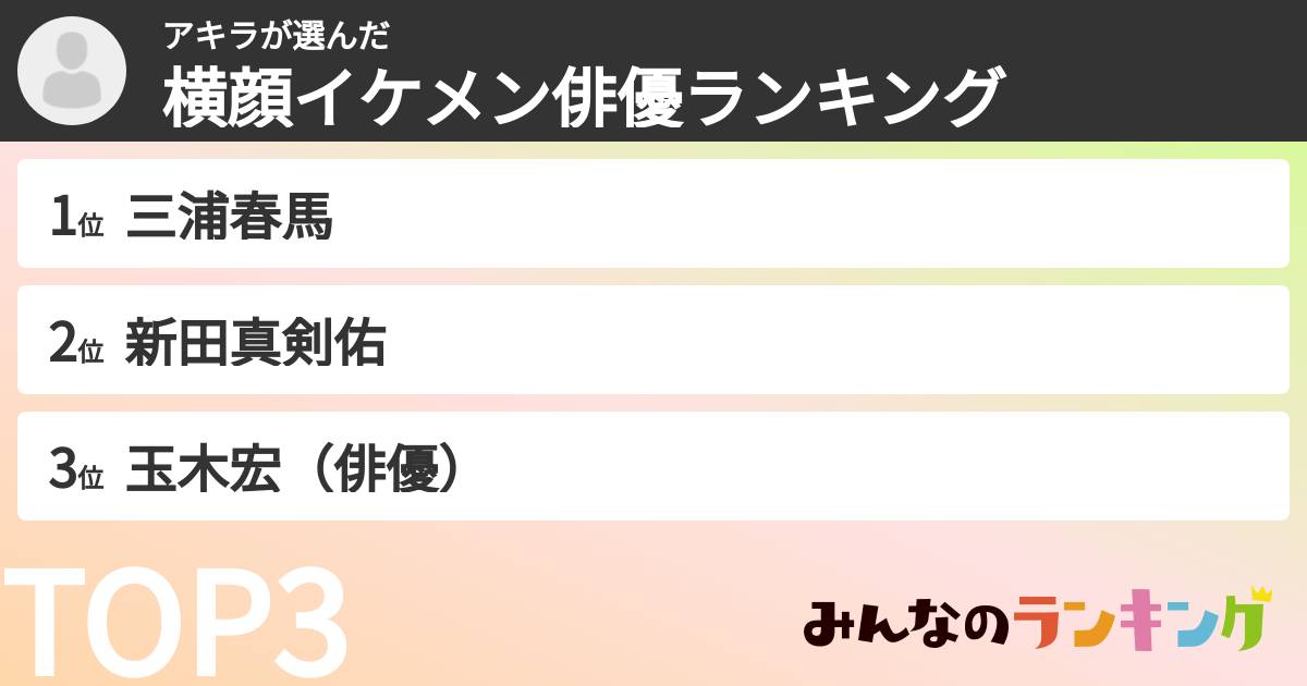 アキラさんの「横顔イケメン俳優ランキング」