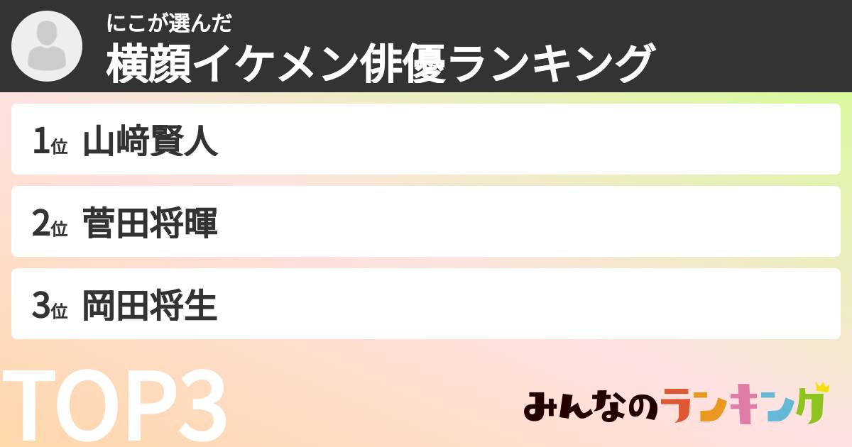 にこさんの「横顔イケメン俳優ランキング」