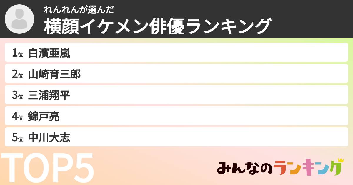 れんれんさんの「横顔イケメン俳優ランキング」