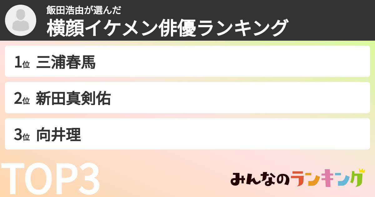 飯田浩由さんの「横顔イケメン俳優ランキング」