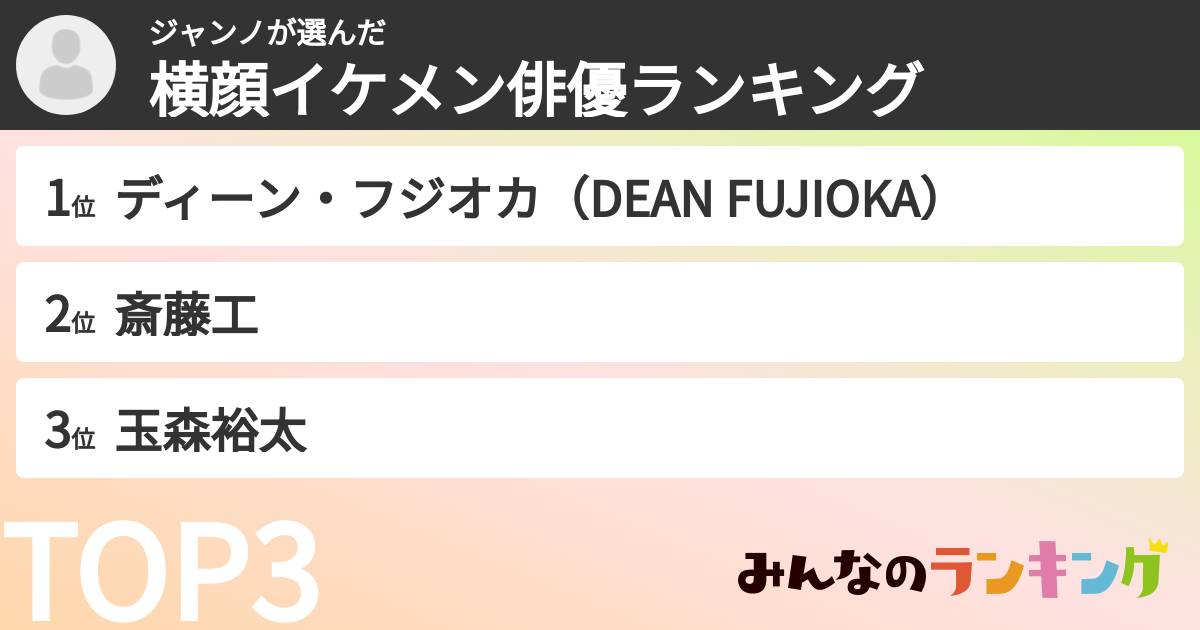 ジャンノさんの「横顔イケメン俳優ランキング」