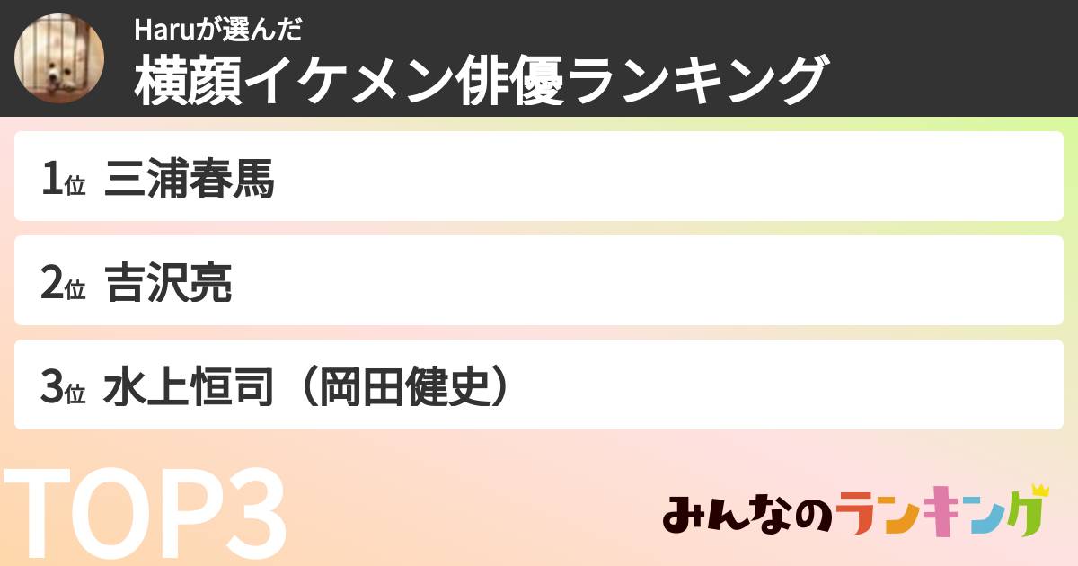 Haruさんの「横顔イケメン俳優ランキング」