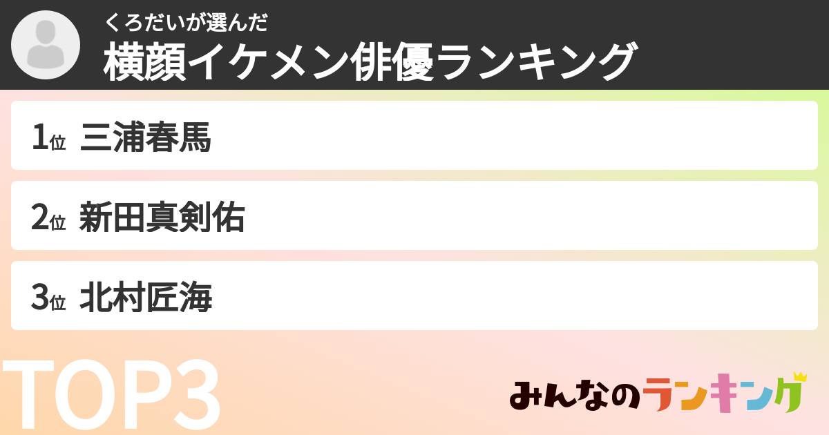 くろだいさんの「横顔イケメン俳優ランキング」