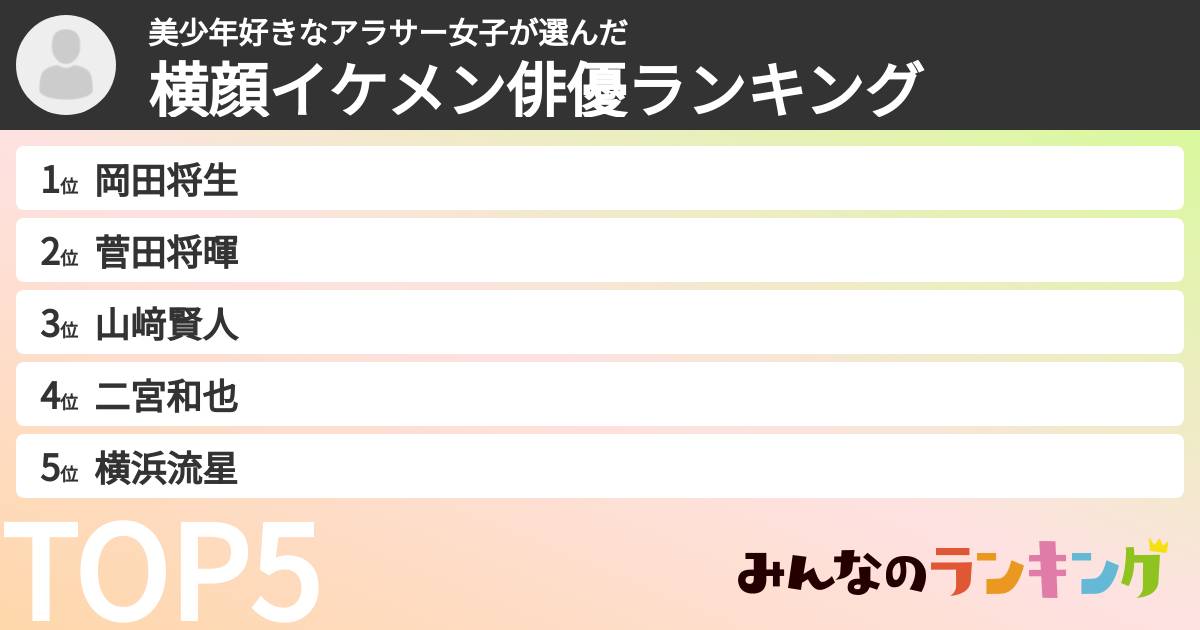 美少年好きなアラサー女子さんの「横顔イケメン俳優ランキング」