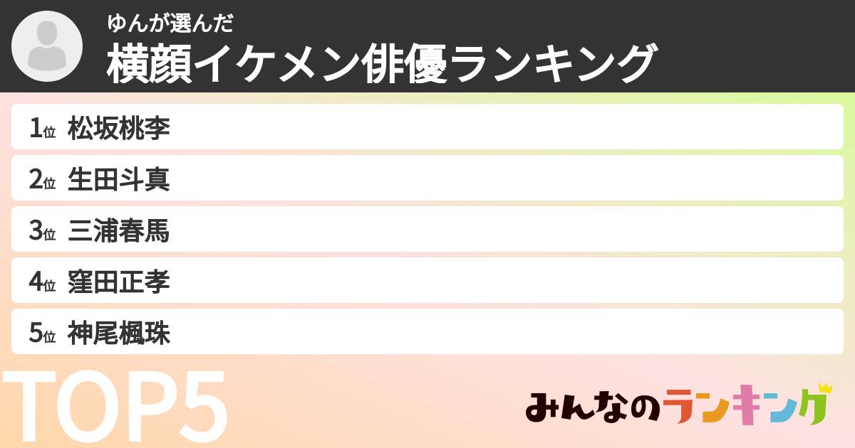 ゆんさんの「横顔イケメン俳優ランキング」