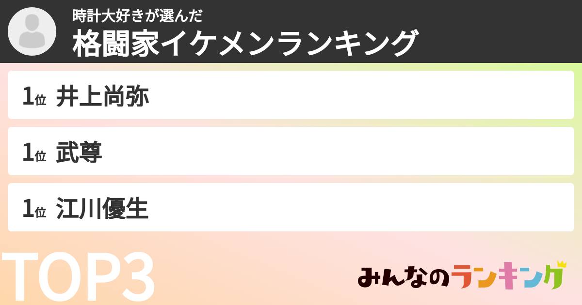時計大好きさんの「格闘家イケメンランキング」