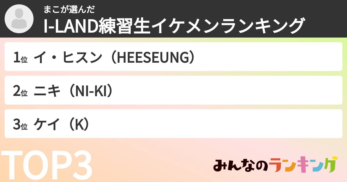 まこさんの「I-LAND練習生イケメンランキング」