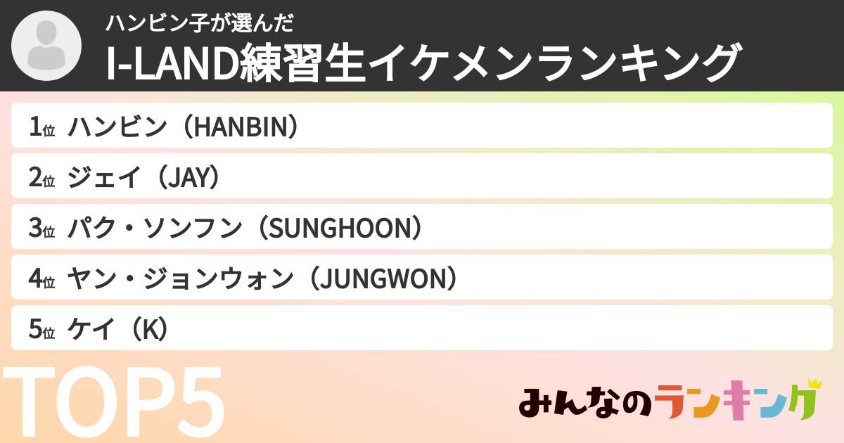 ハンビン子さんの「I-LAND練習生イケメンランキング」