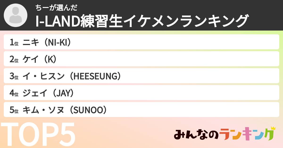 ちーさんの「I-LAND練習生イケメンランキング」