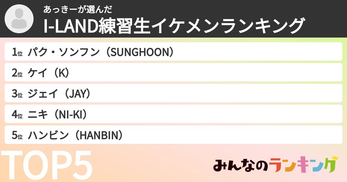 あっきーさんの「I-LAND練習生イケメンランキング」