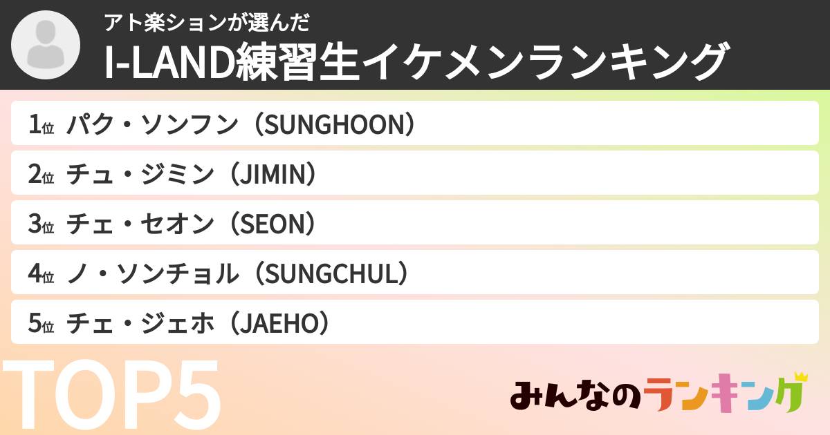 アト楽ションさんの「I-LAND練習生イケメンランキング」
