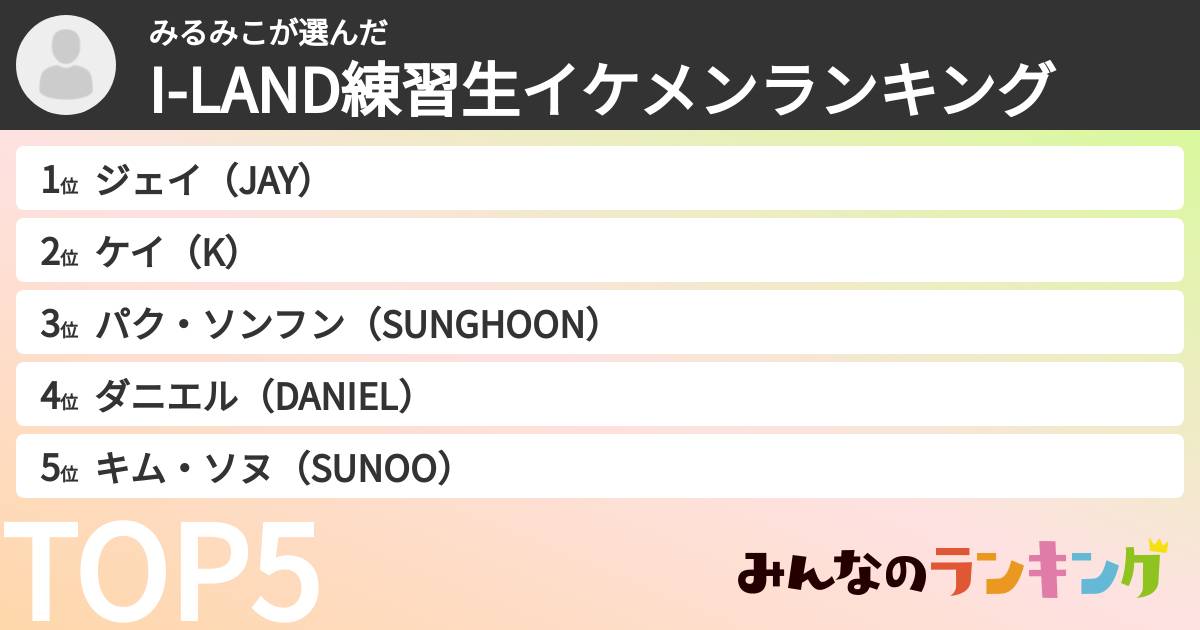 みるみこさんの「I-LAND練習生イケメンランキング」