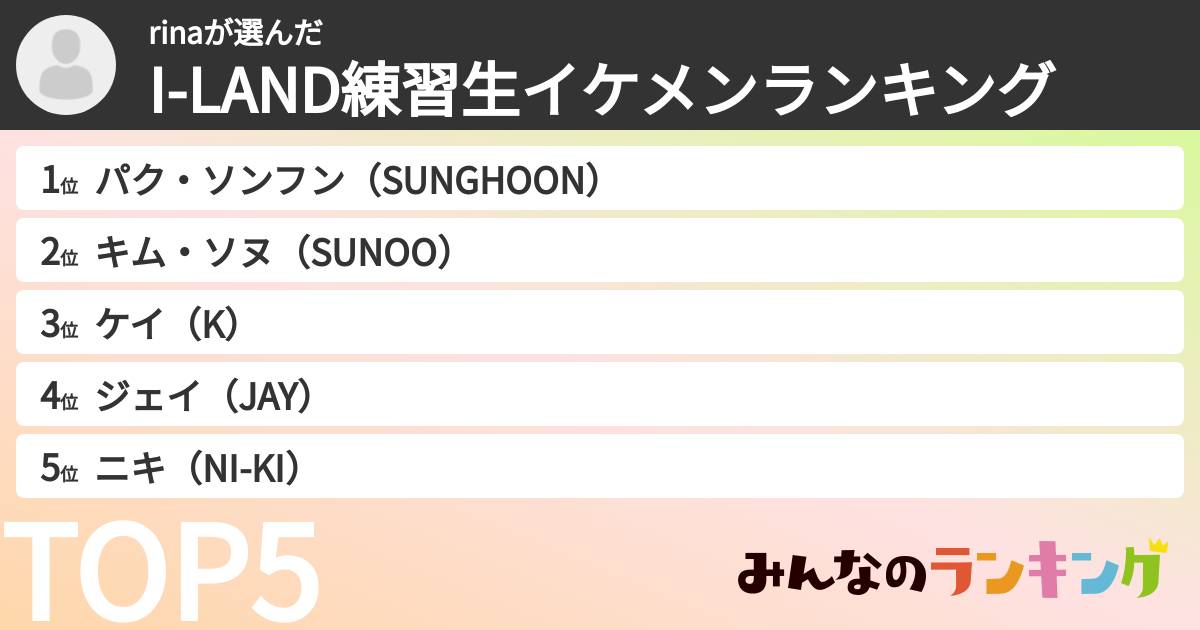rinaさんの「I-LAND練習生イケメンランキング」
