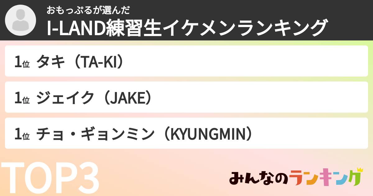 おもっぷるさんの「I-LAND練習生イケメンランキング」