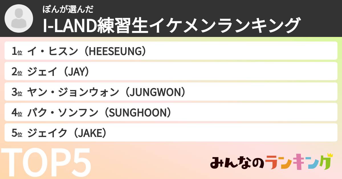 ぽんさんの「I-LAND練習生イケメンランキング」