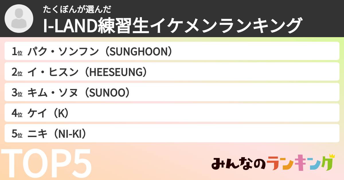 たくぼんさんの「I-LAND練習生イケメンランキング」