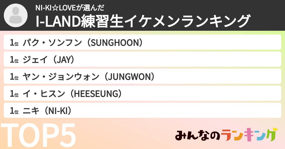 NI-KI☆LOVEさんの「I-LAND練習生イケメンランキング」