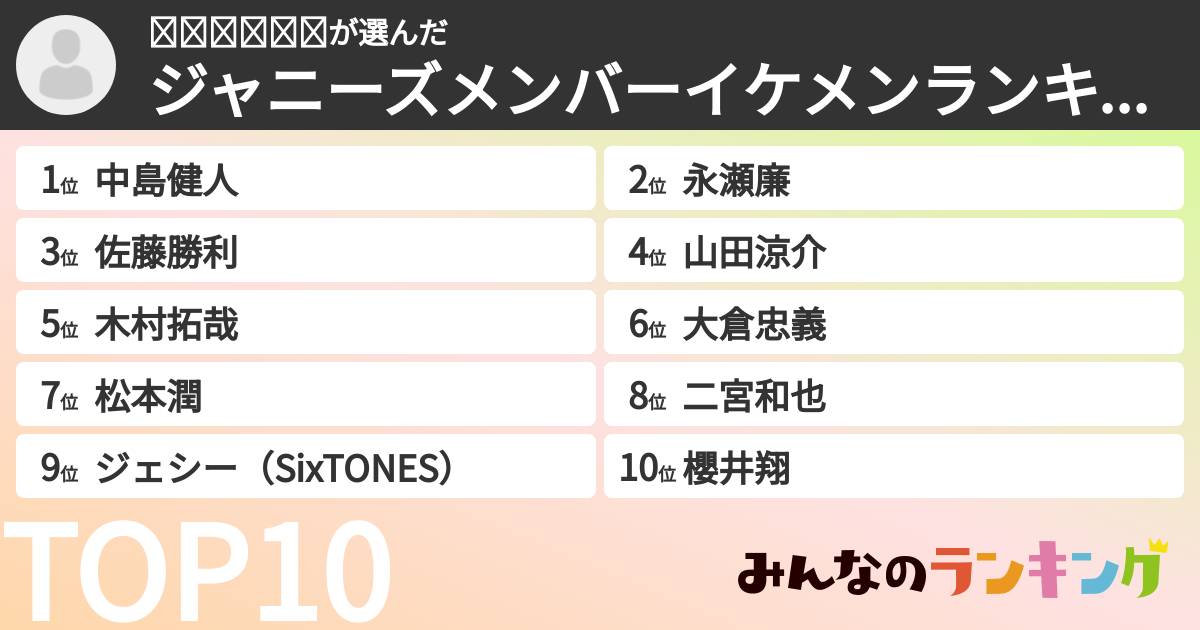 𝕊𝔸𝕂𝕌ℝ𝔸さんの「ジャニーズメンバーイケメンランキング」
