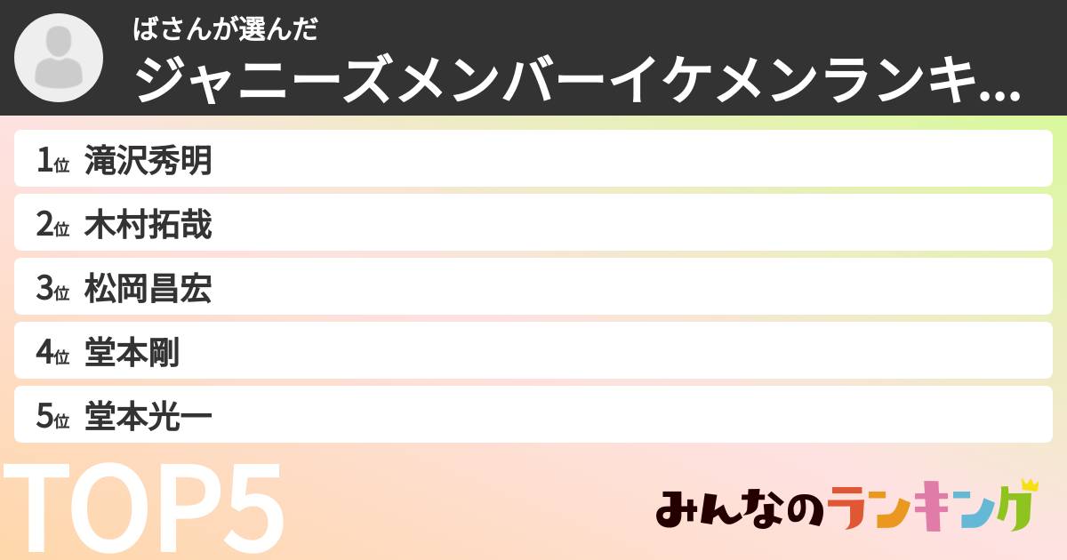 ばさんさんの「ジャニーズメンバーイケメンランキング」