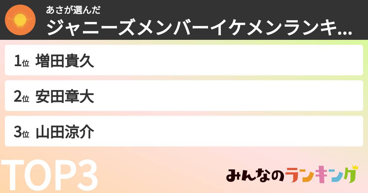 あささんの「ジャニーズメンバーイケメンランキング」
