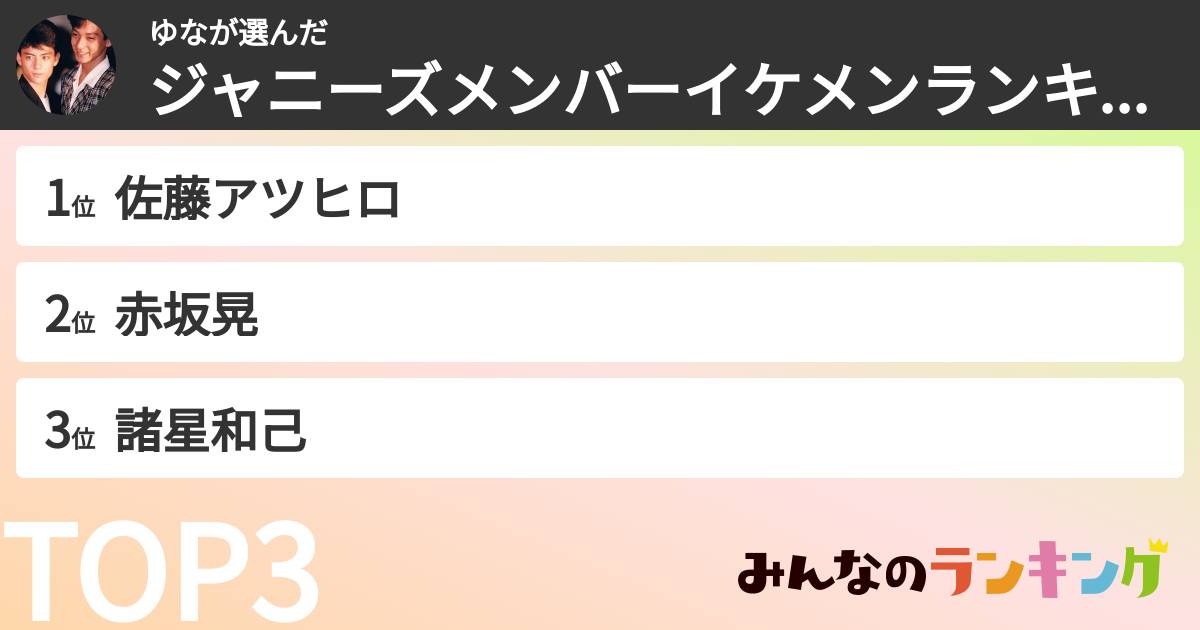 ゆなさんの「ジャニーズメンバーイケメンランキング」