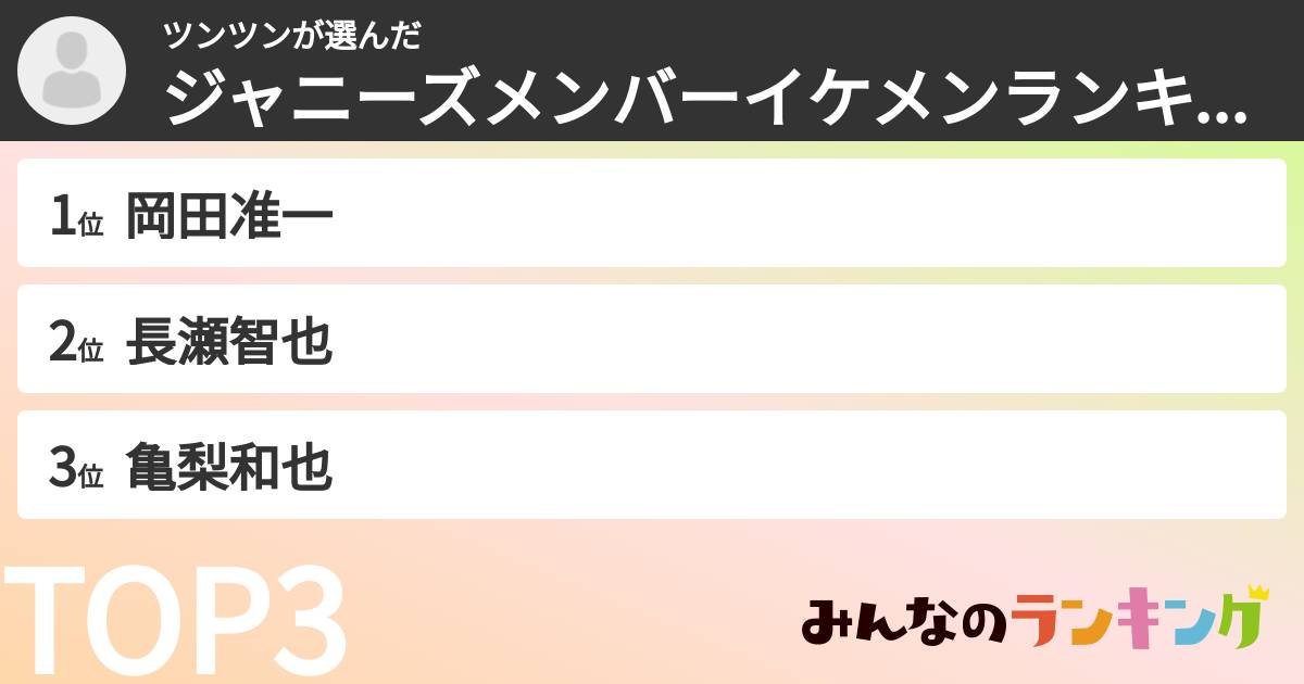ツンツンさんの「ジャニーズメンバーイケメンランキング」