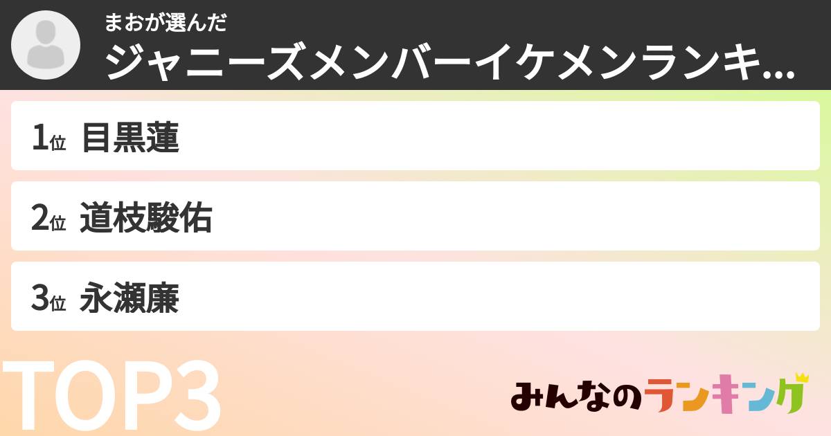 まおさんの「ジャニーズメンバーイケメンランキング」